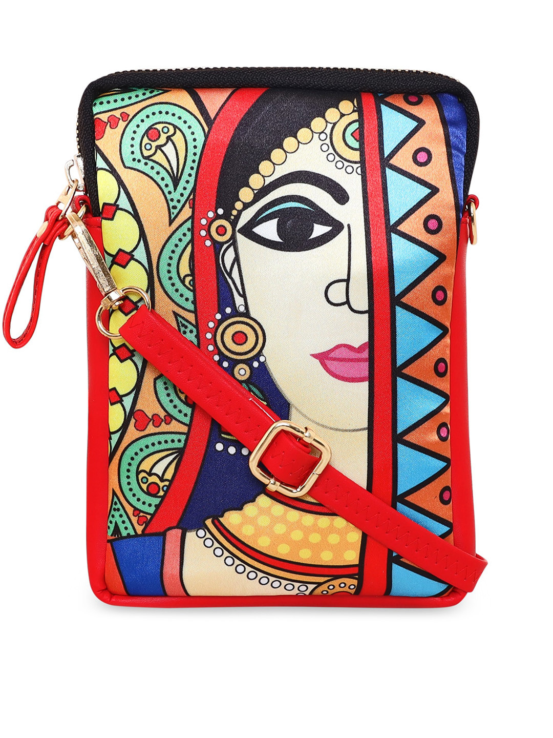

Sabhyata Graphic Printed Water Resistant Structured Sling Bag, Red