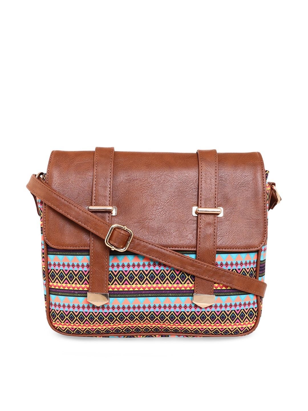 

Sabhyata Geometric Printed Water Resistant Structured Sling Bag, Brown