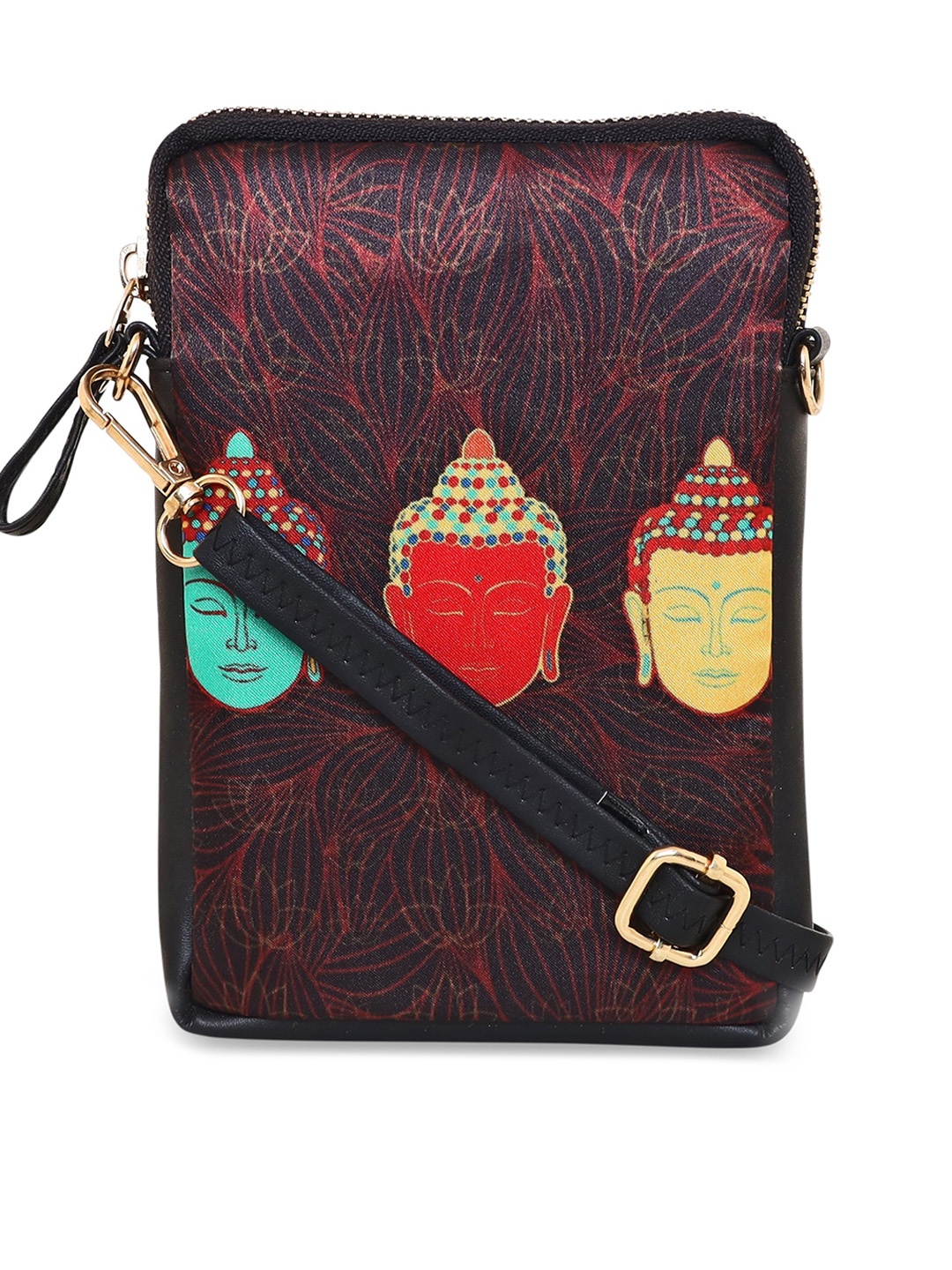 

Sabhyata Graphic Printed Water Resistant Structured Sling Bag, Black