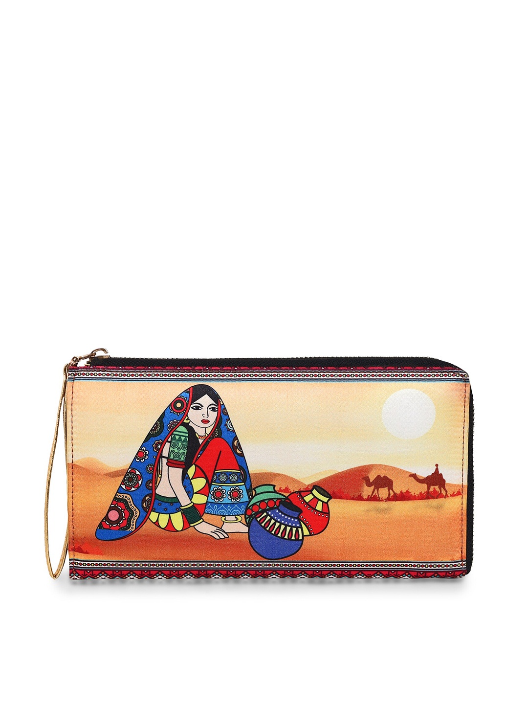 

Sabhyata Women Ethnic Motifs Printed Zip Around Wallet, Orange