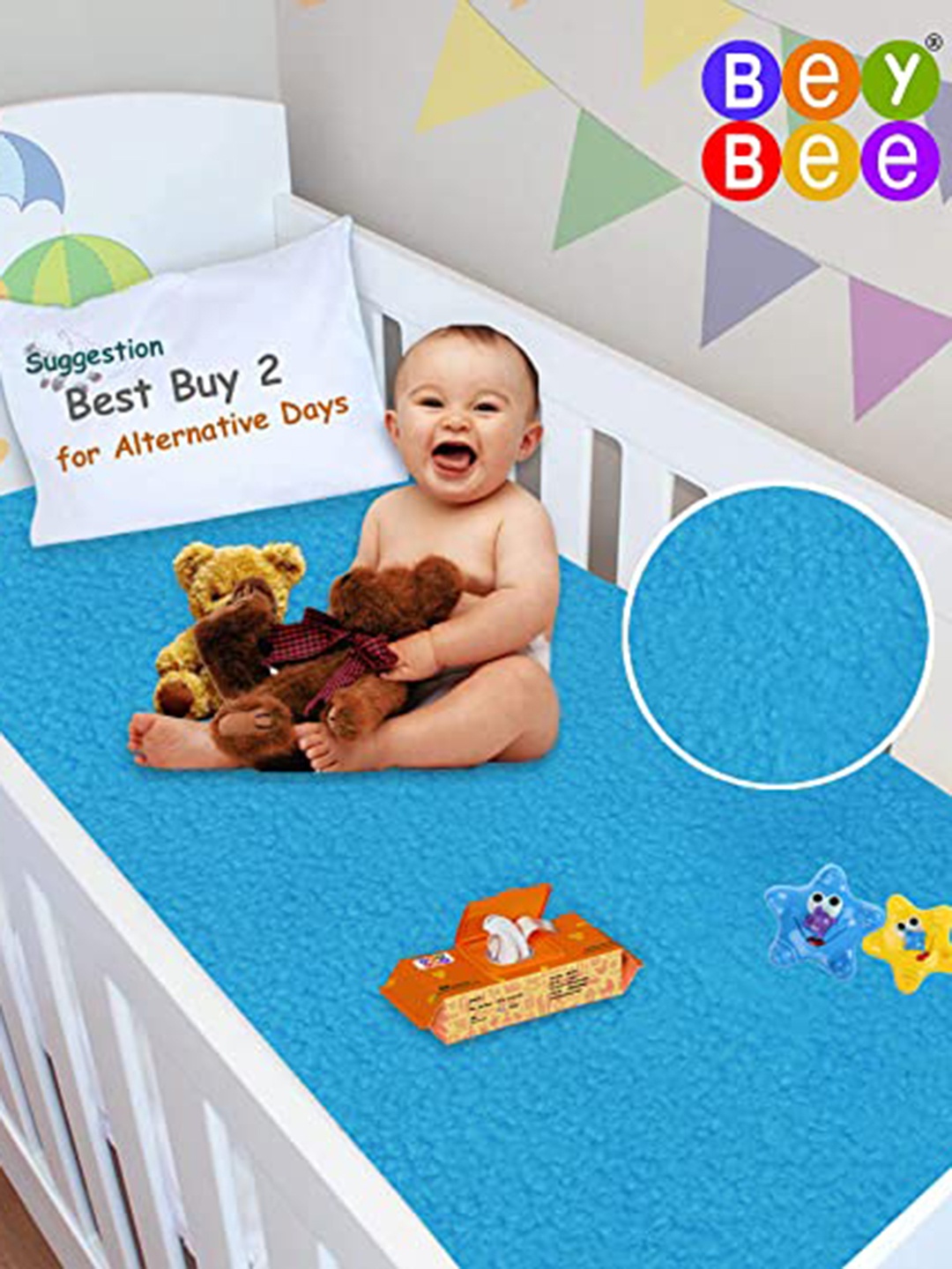 

BeyBee Kids Blue Cotton Mattress Protector
