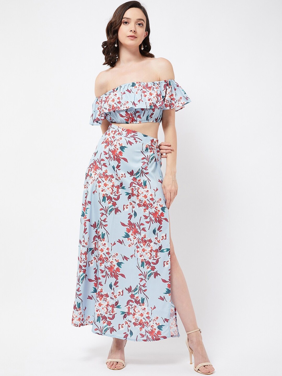 

COLOR CAPITAL Floral Printed Flared Maxi Skirt, Blue