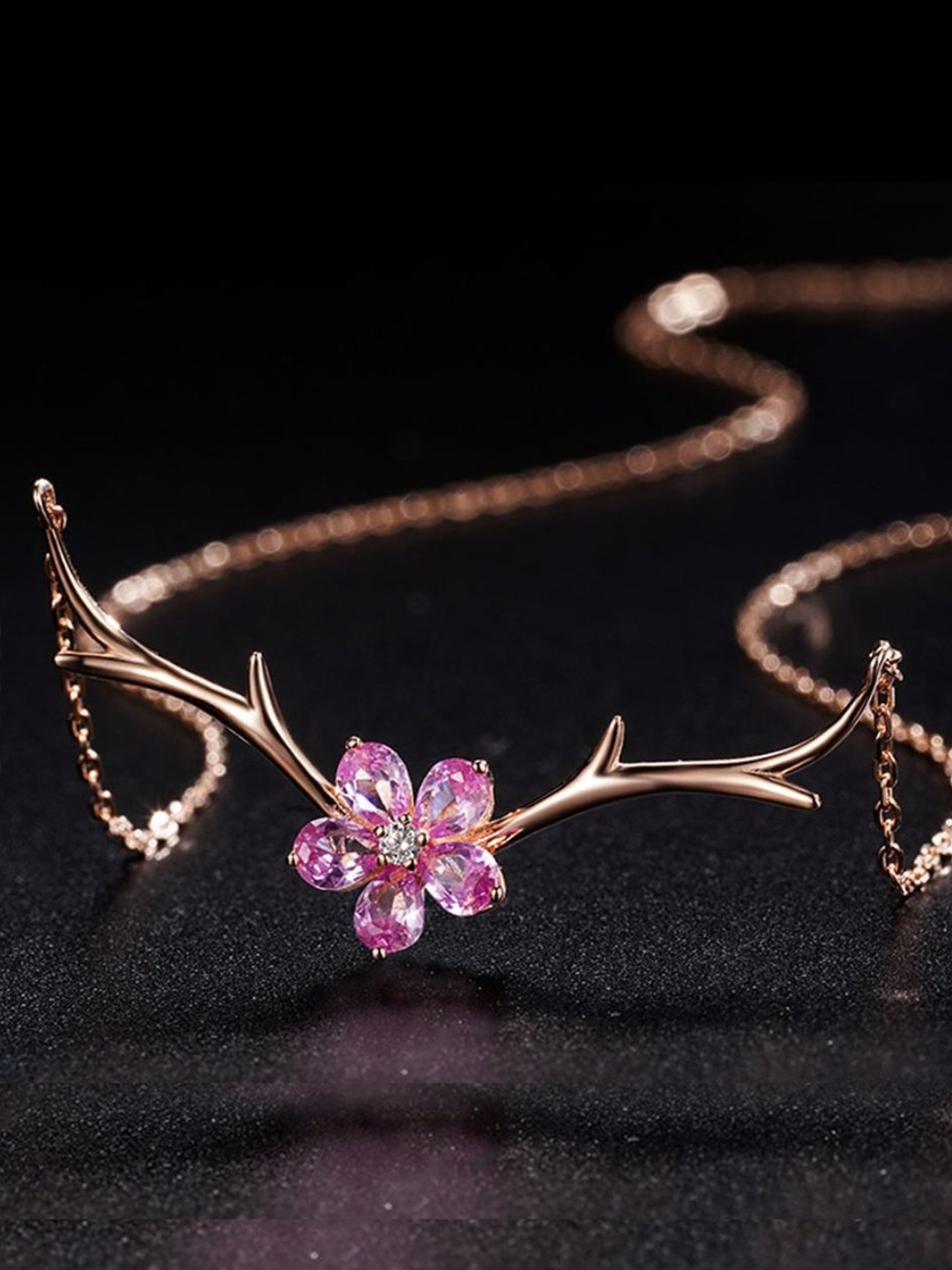 

PALMONAS Sterling Silver 18 KT Gold-Plated Cherry Flower Necklace, Rose gold
