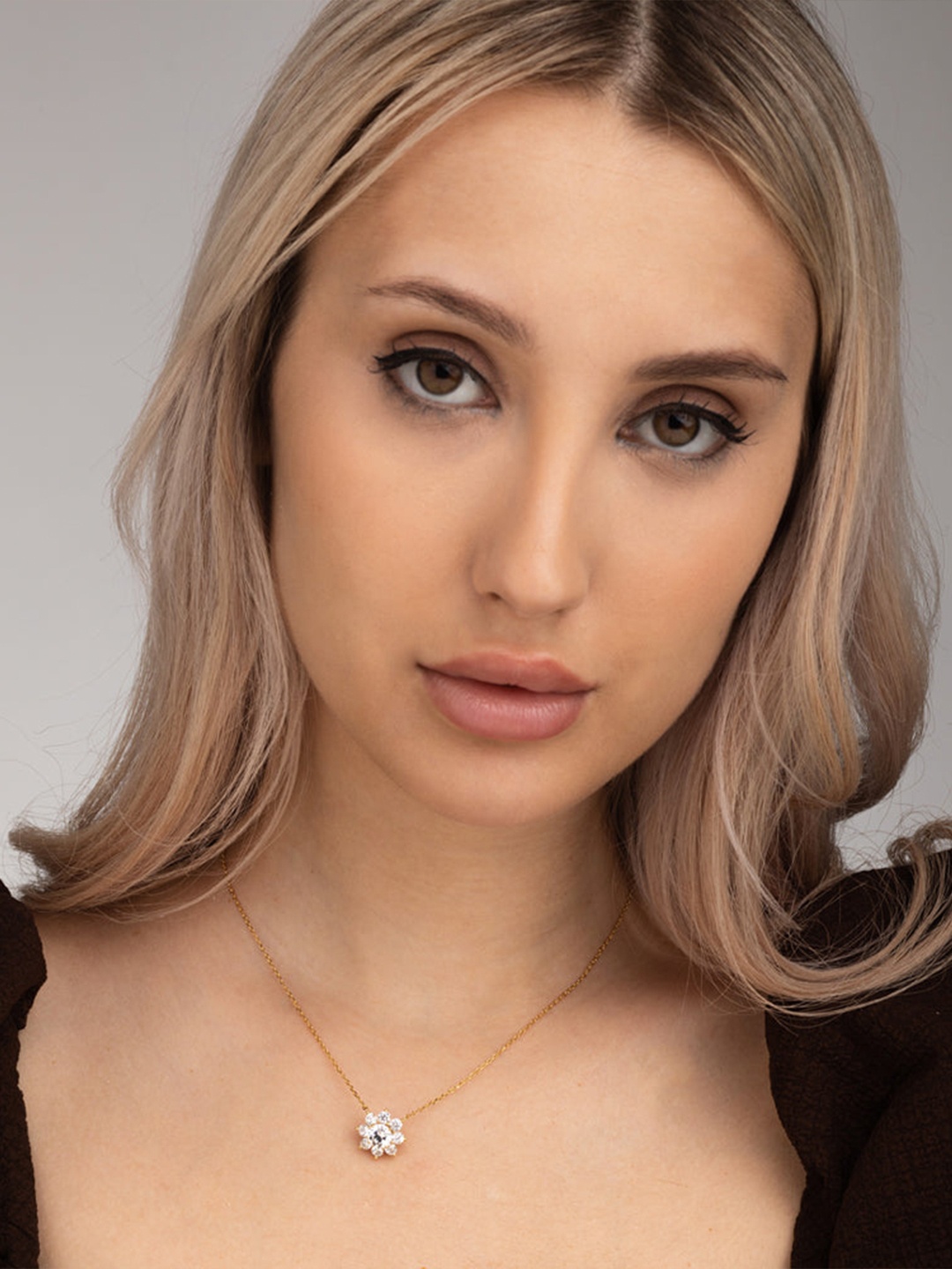 

PALMONAS Flower Solitaire Sterling Silver Gold-Plated Chain