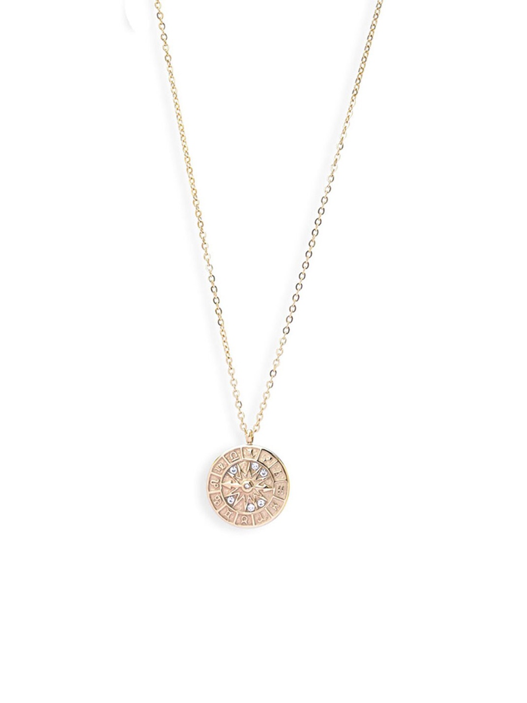 

PALMONAS 18 KT Gold-Plated Vintage Round Zircon Dial Plate Pendant Necklace