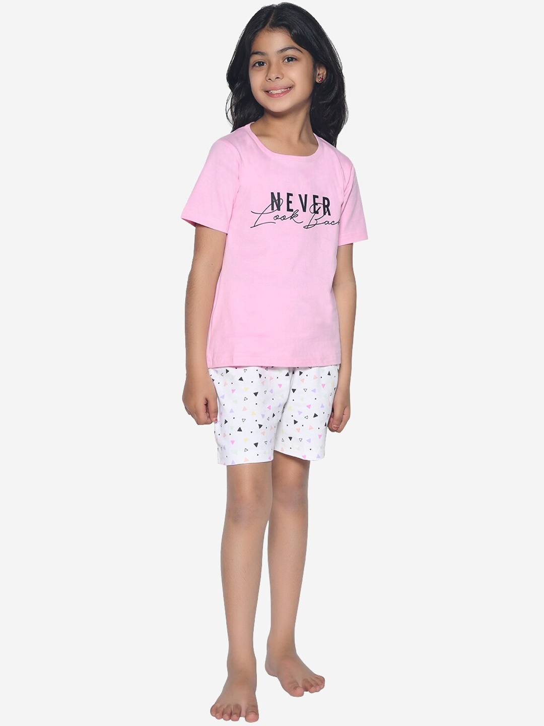 

FUNKRAFTS Girls Typography Printed Pure Cotton Night Suit, Pink