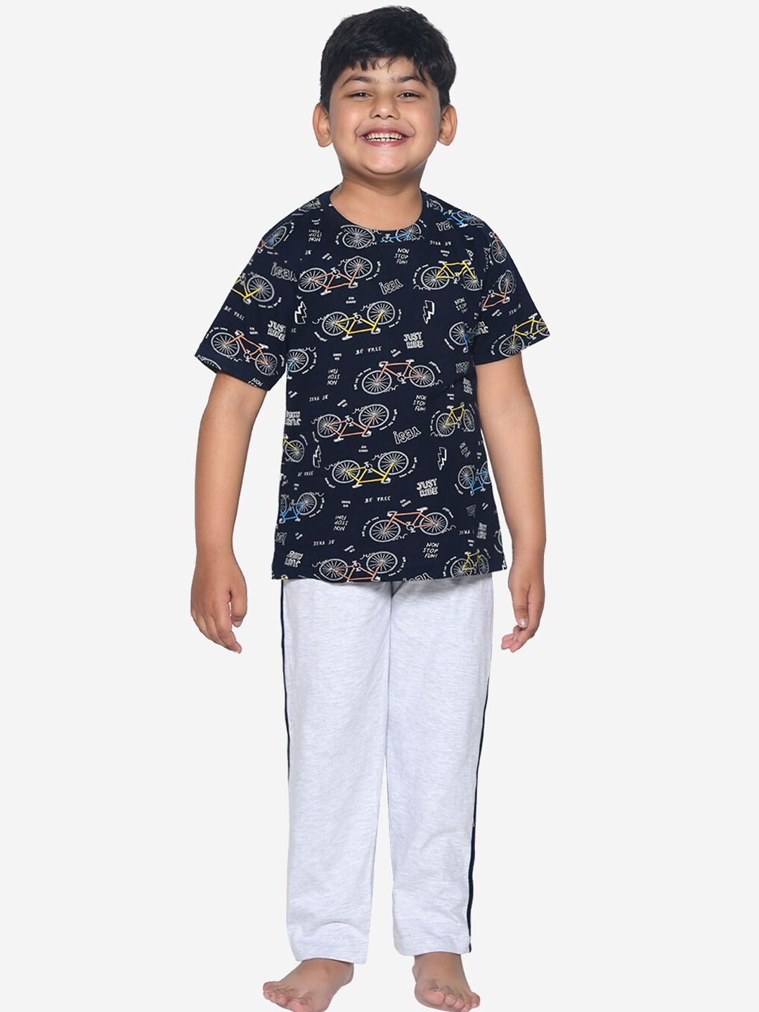 

FUNKRAFTS Boys Conversational Printed Pure Cotton Night Suit, Navy blue