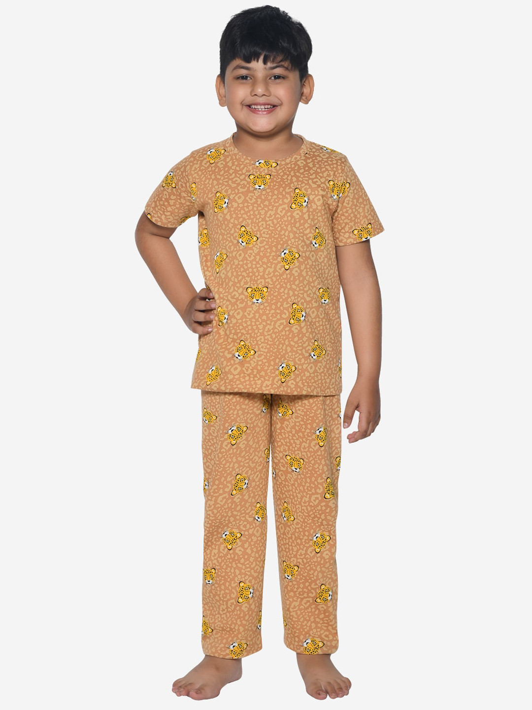 

FUNKRAFTS Boys Animal Printed Pure Cotton Night Suit, Brown