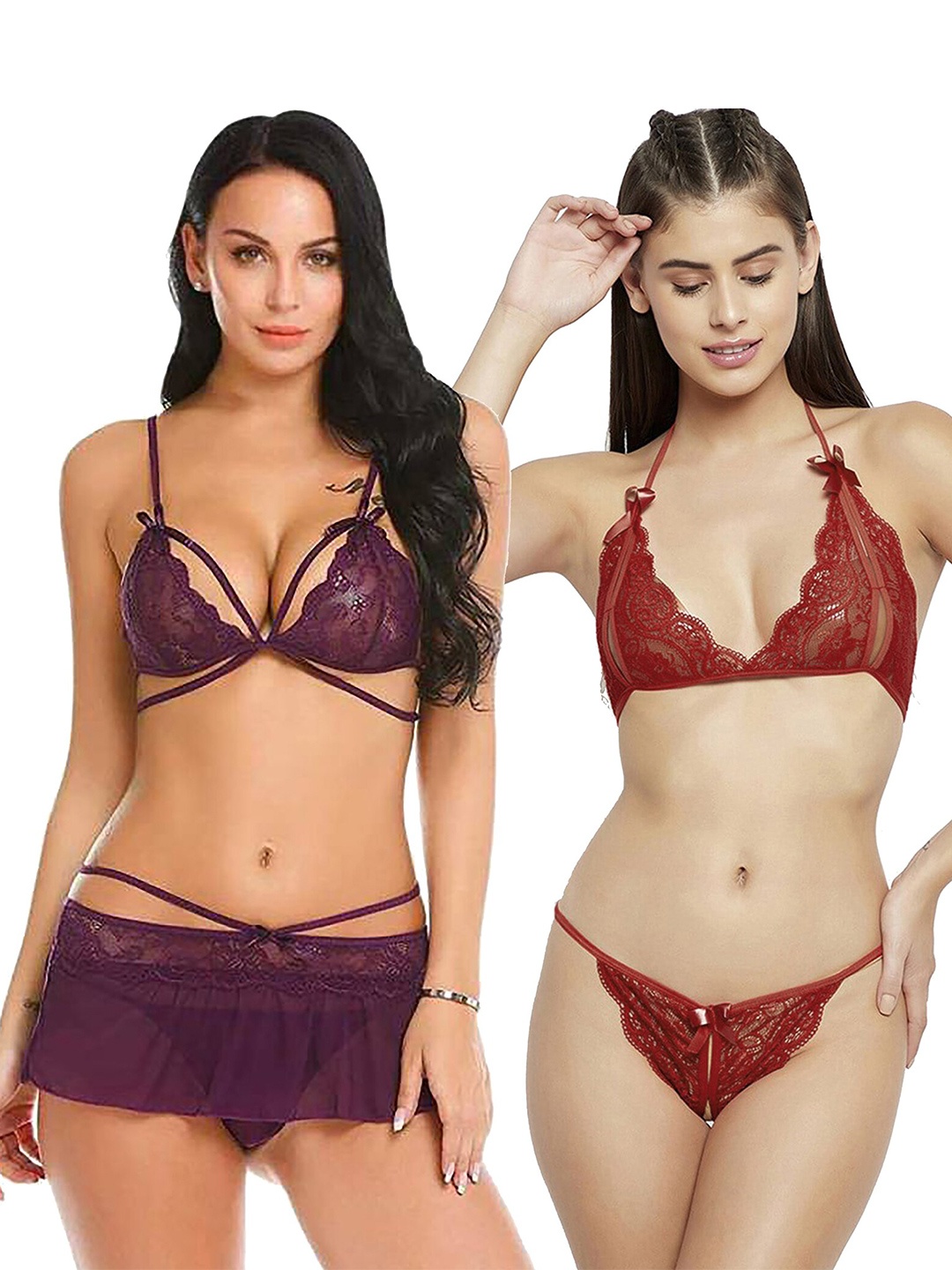 

AROUSY Net High-Low Baby Doll, Maroon