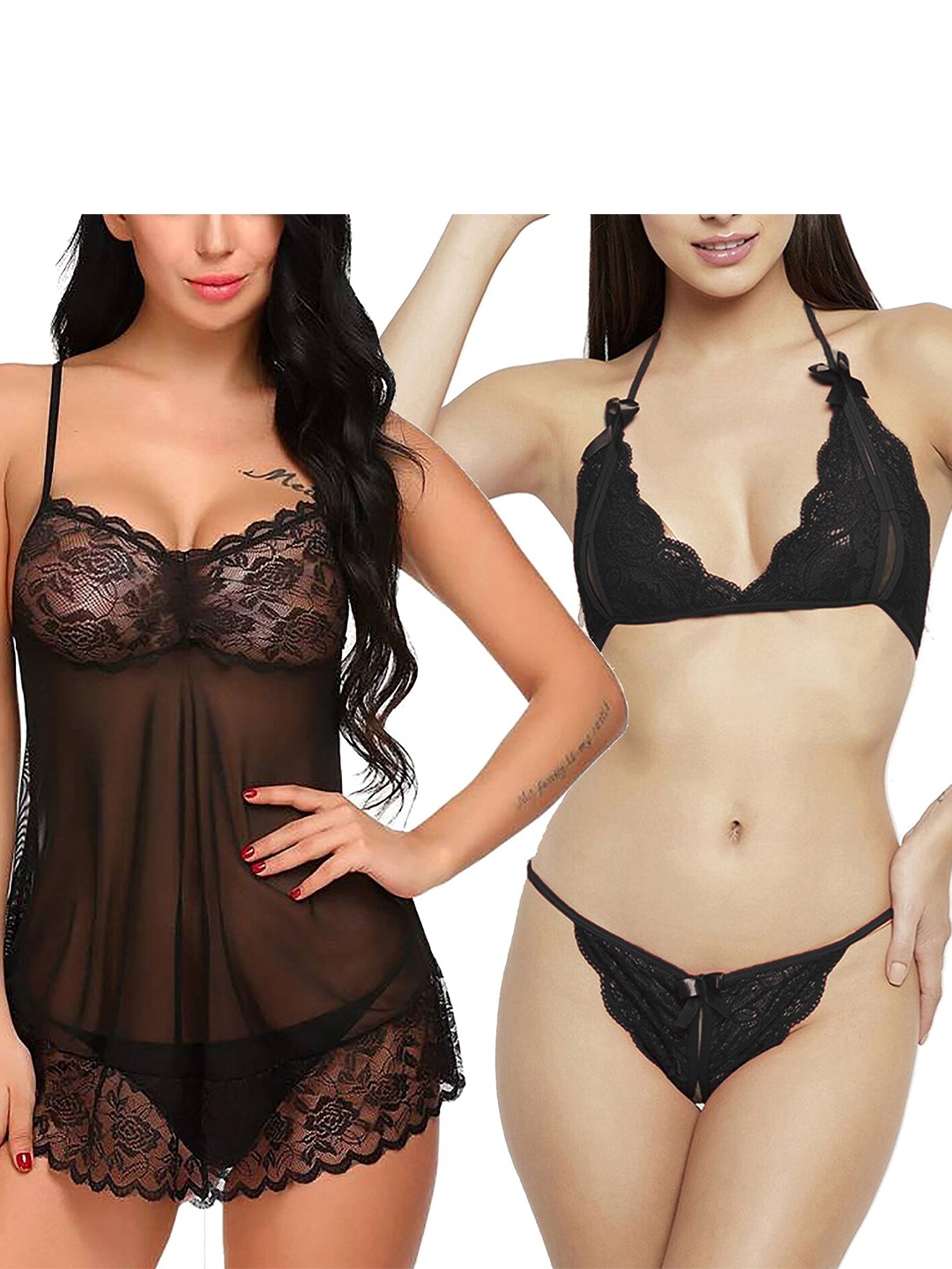 

AROUSY Net High-Low Baby Doll, Black