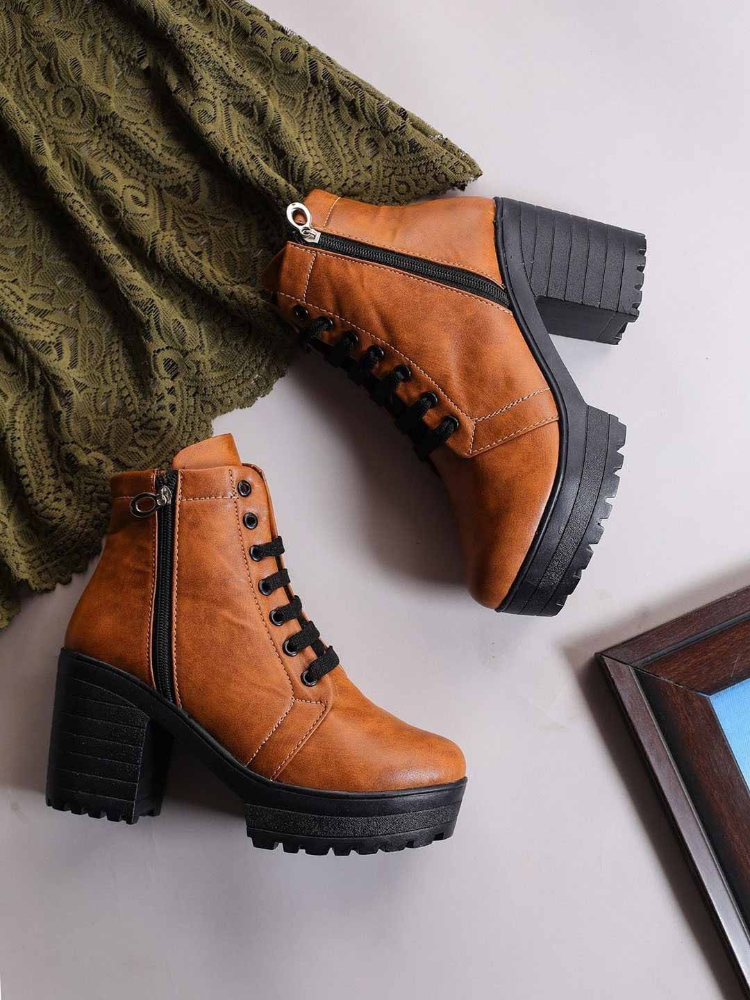 

Shoetopia Girls Mid Top Block-Heel Regular Boots, Tan