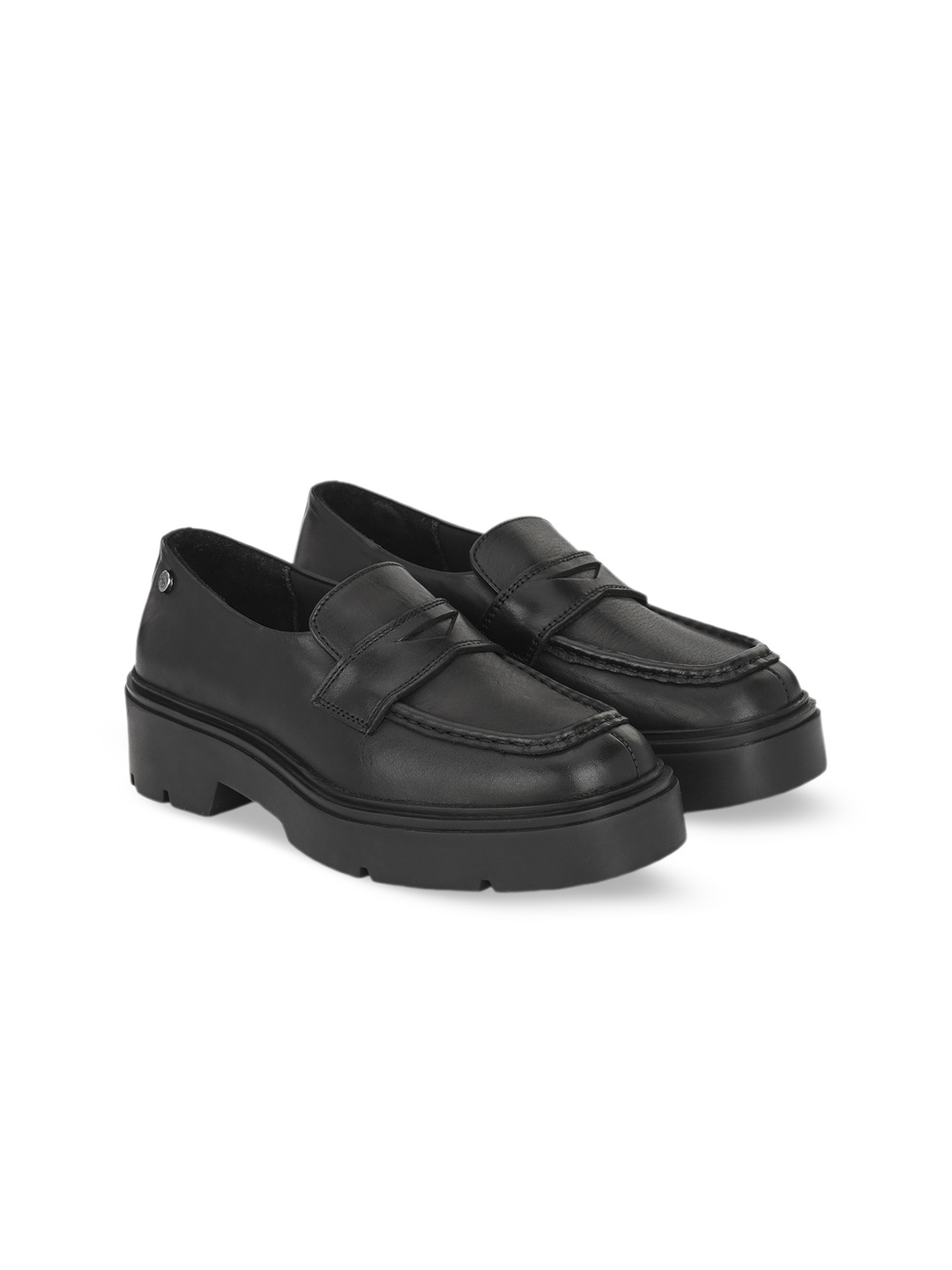 

Delize Women Heeled Leather Loafers, Black