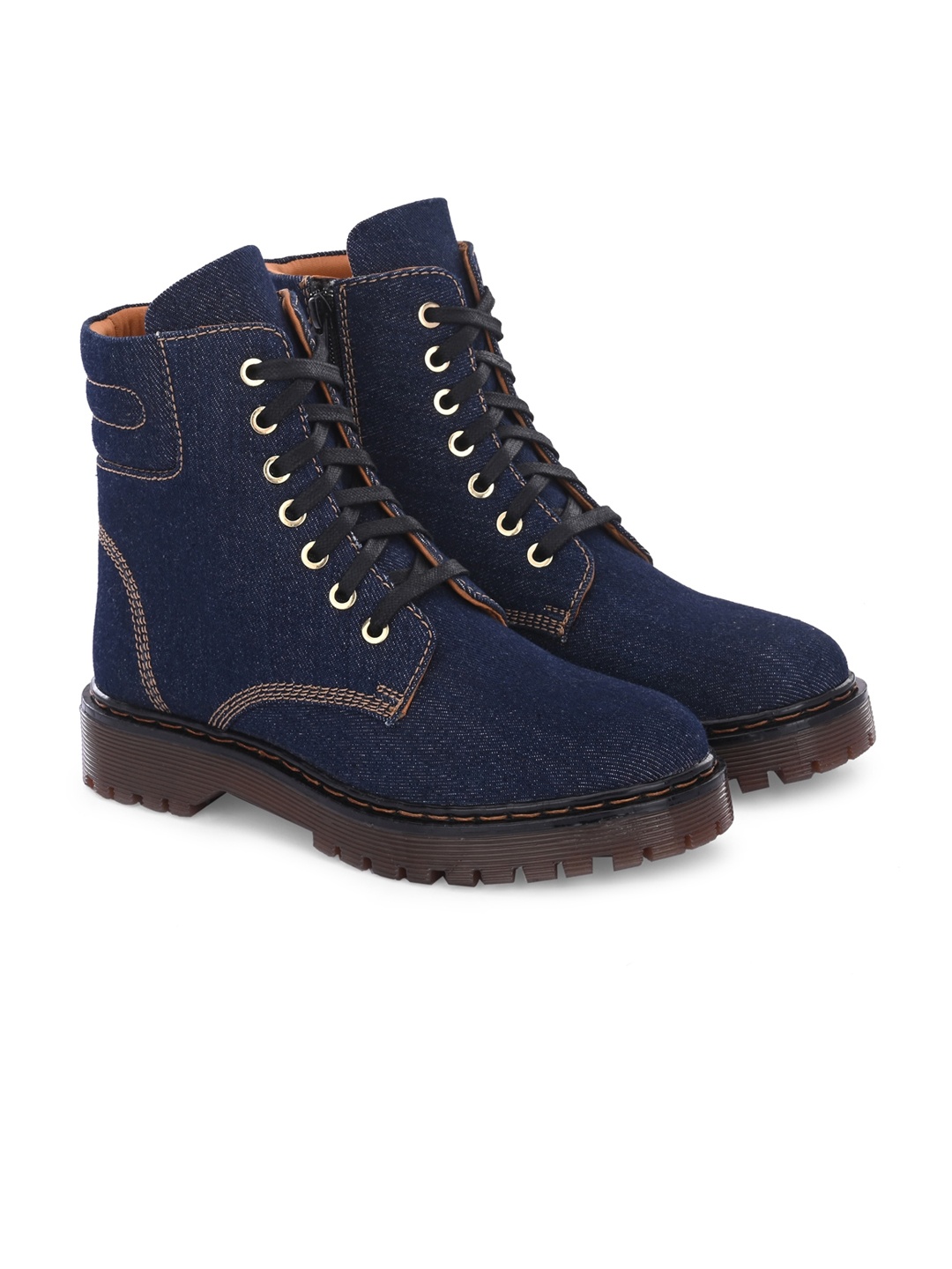 

Delize Women Textured Mid Top Canvas Lace Up Regular Boots, Navy blue
