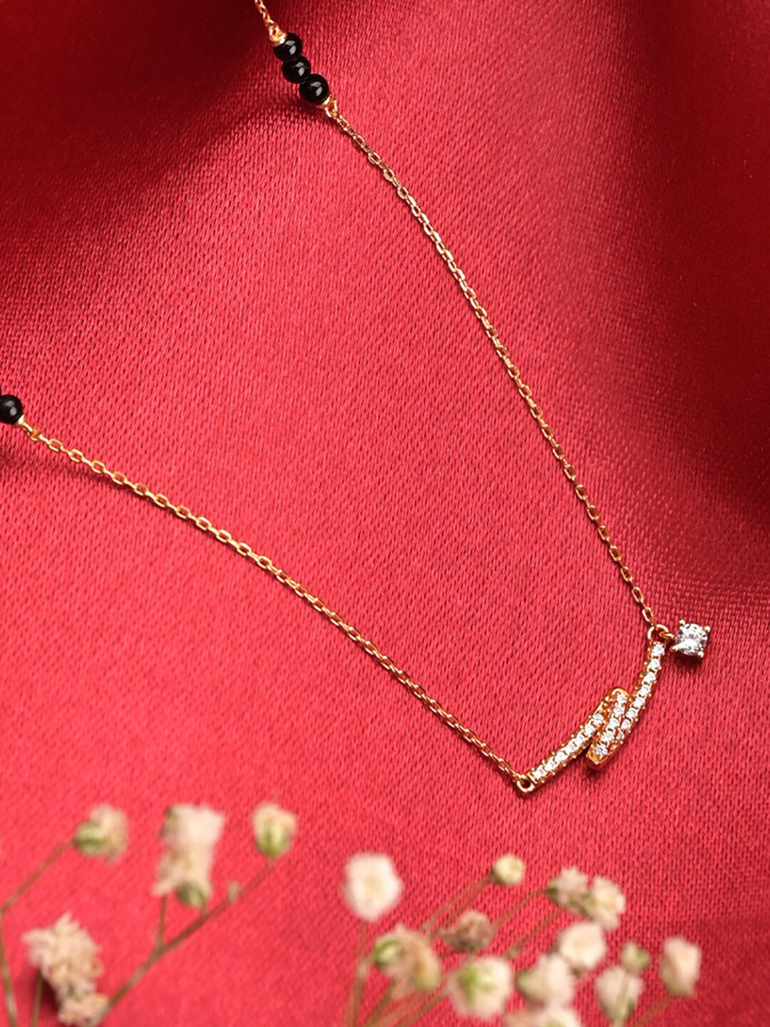 

PALMONAS 18KT Gold-Plated Artificial Stone & Beads Studded Mangalsutra