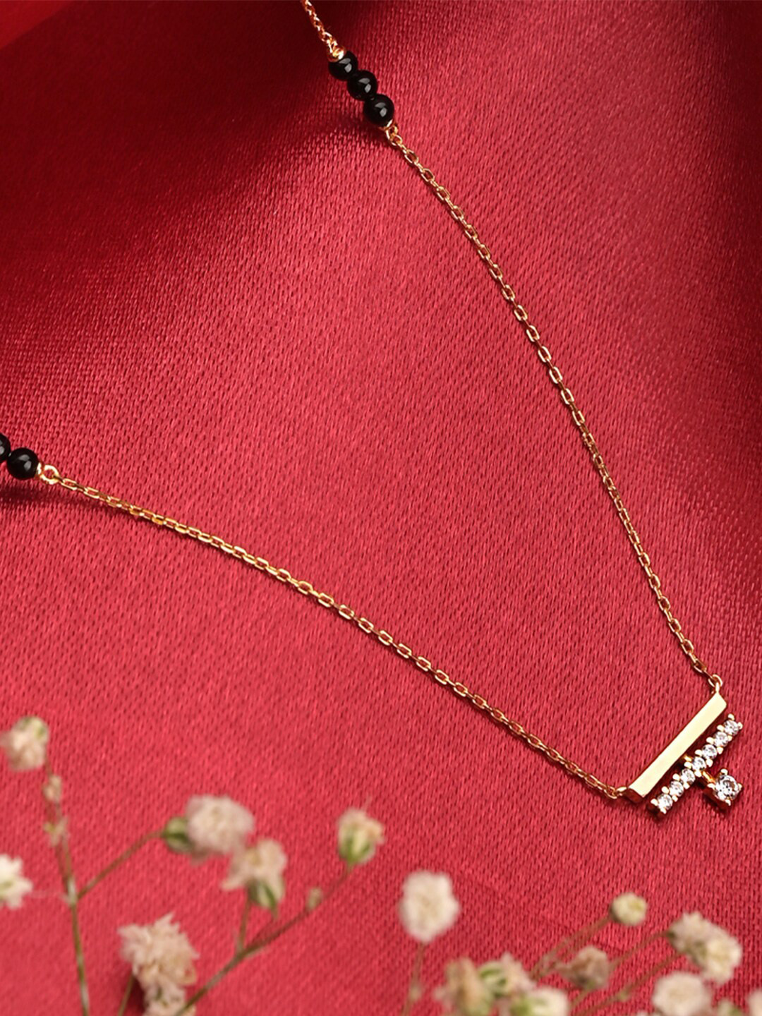 

PALMONAS 18KT Gold-Plated Artificial Stone & Beads Studded Mangalsutra