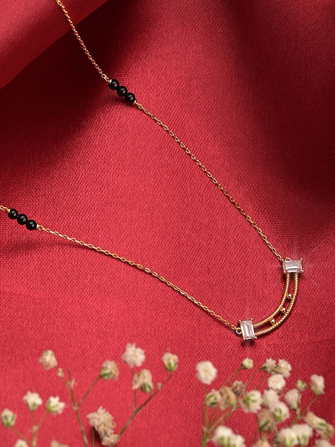

PALMONAS 18KT Gold-Plated Artificial Stone & Beads Studded Mangalsutra