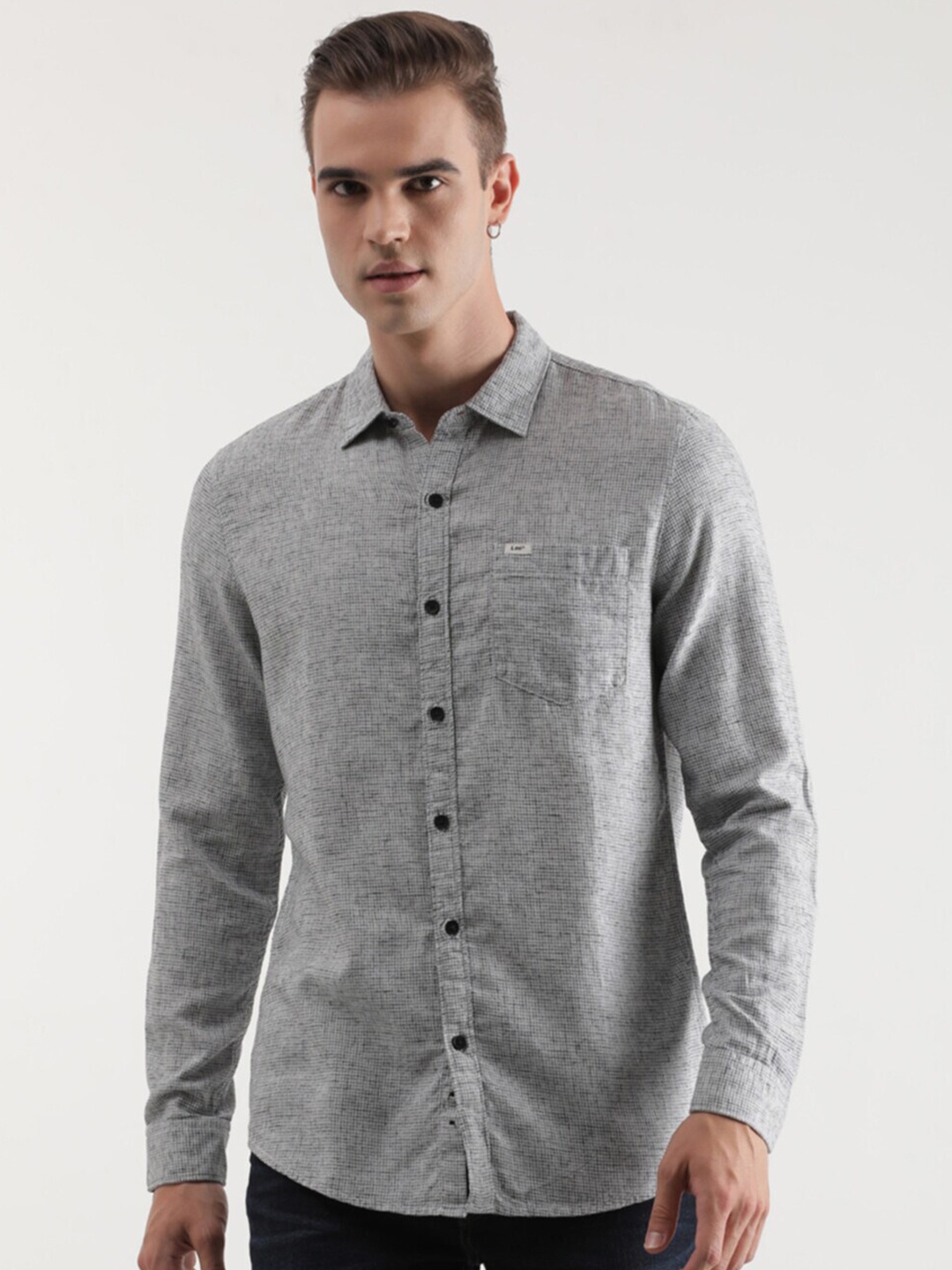 

Lee Slim Fit Spread Collar Cotton Casual Shirt, Grey