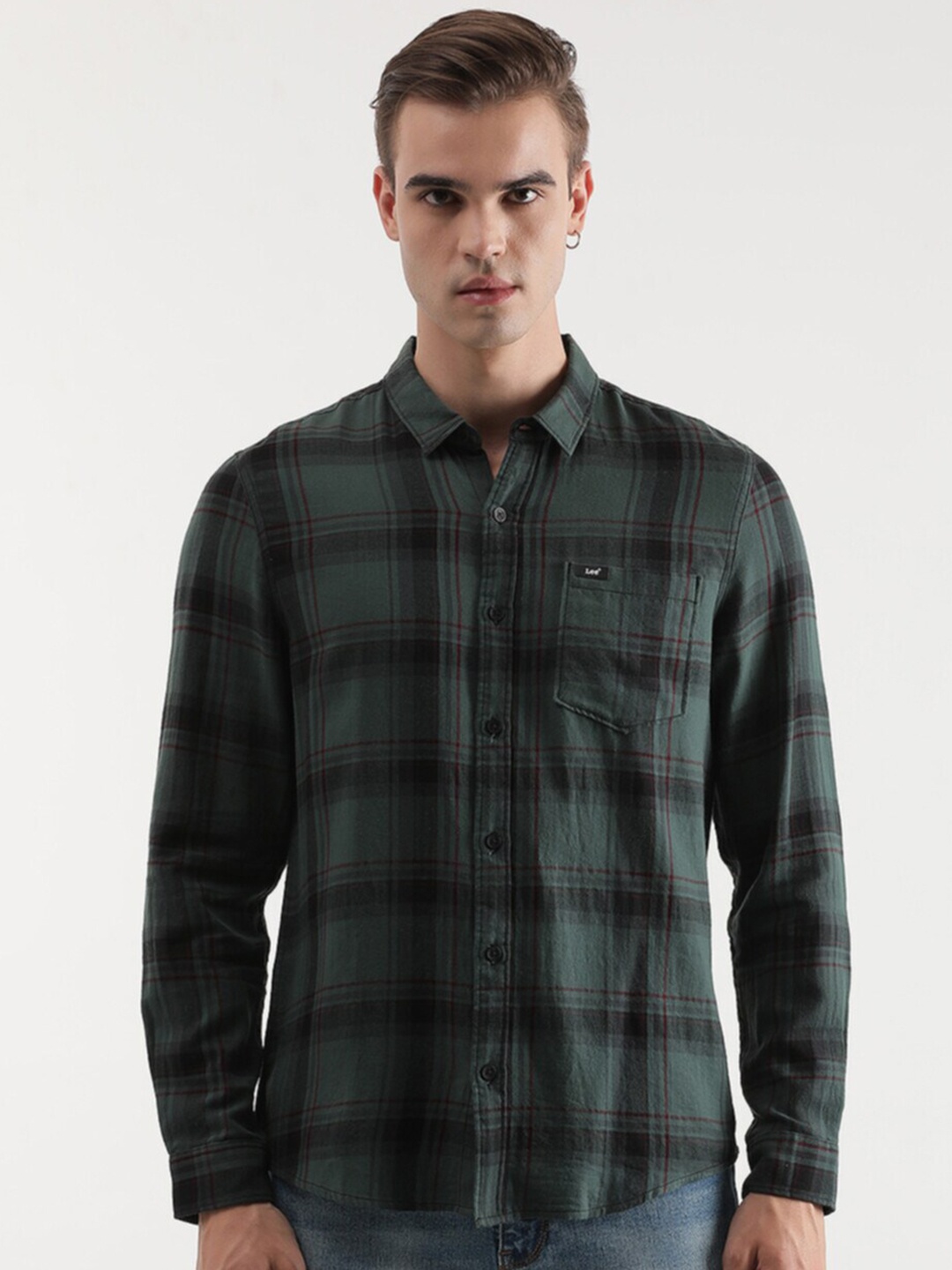 

Lee Slim Fit Tartan Checks Opaque Checked Casual Shirt, Green