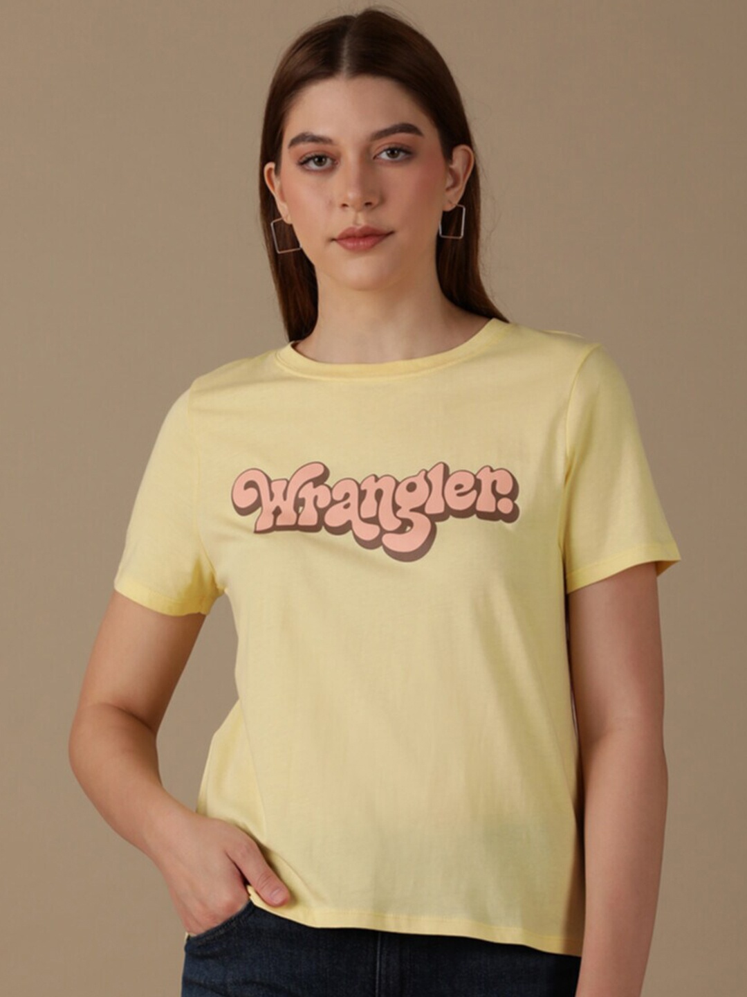 

Wrangler Typography Printed Cotton T-shirt, Yellow