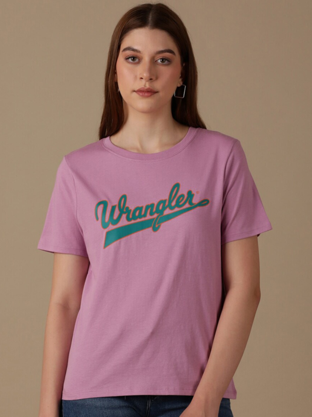 

Wrangler Typography Printed Short Sleeves Cotton Casual T-shirt, Purple