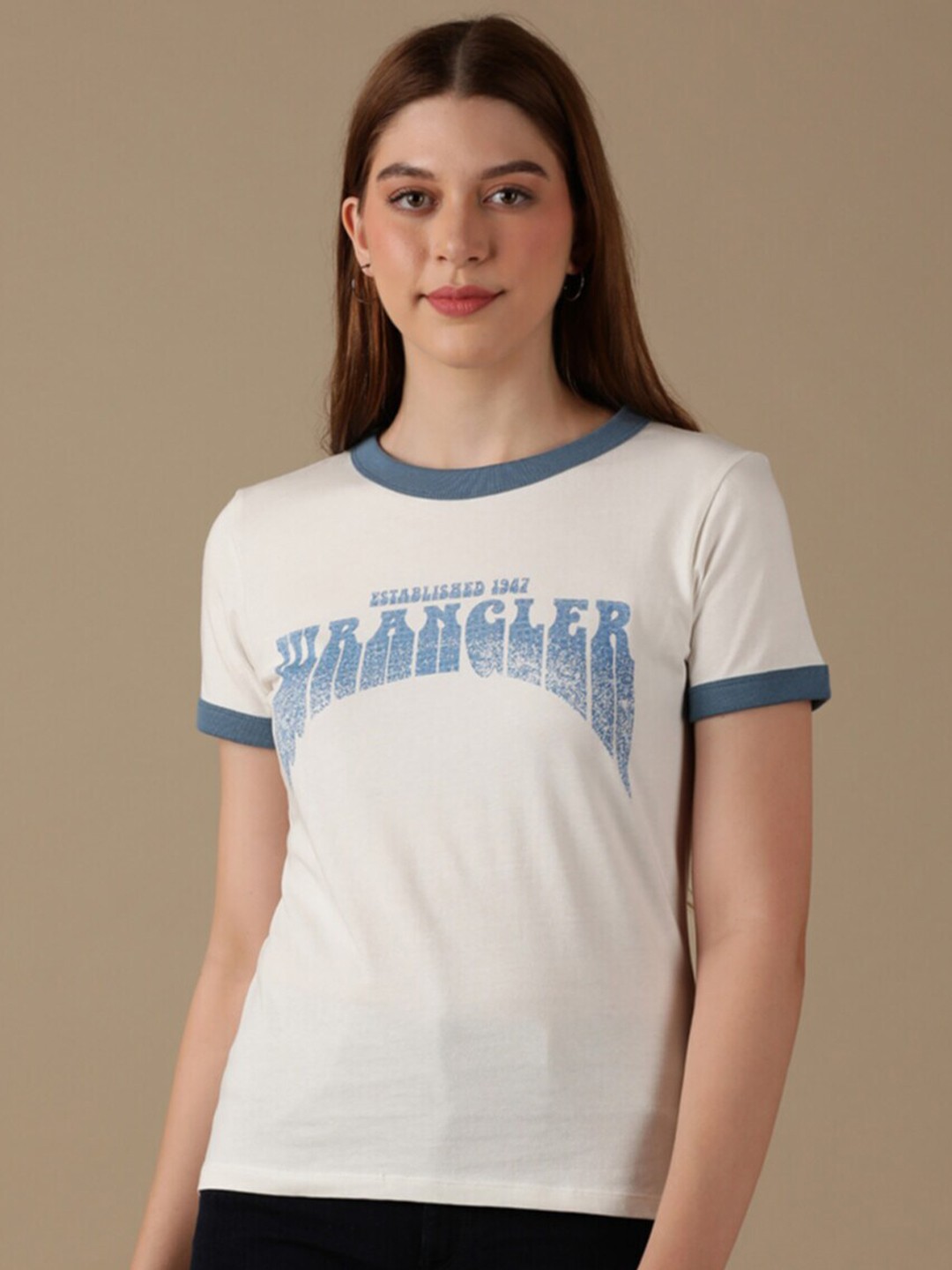 

Wrangler Typography Printed Slim Fit Cotton T-shirt, White