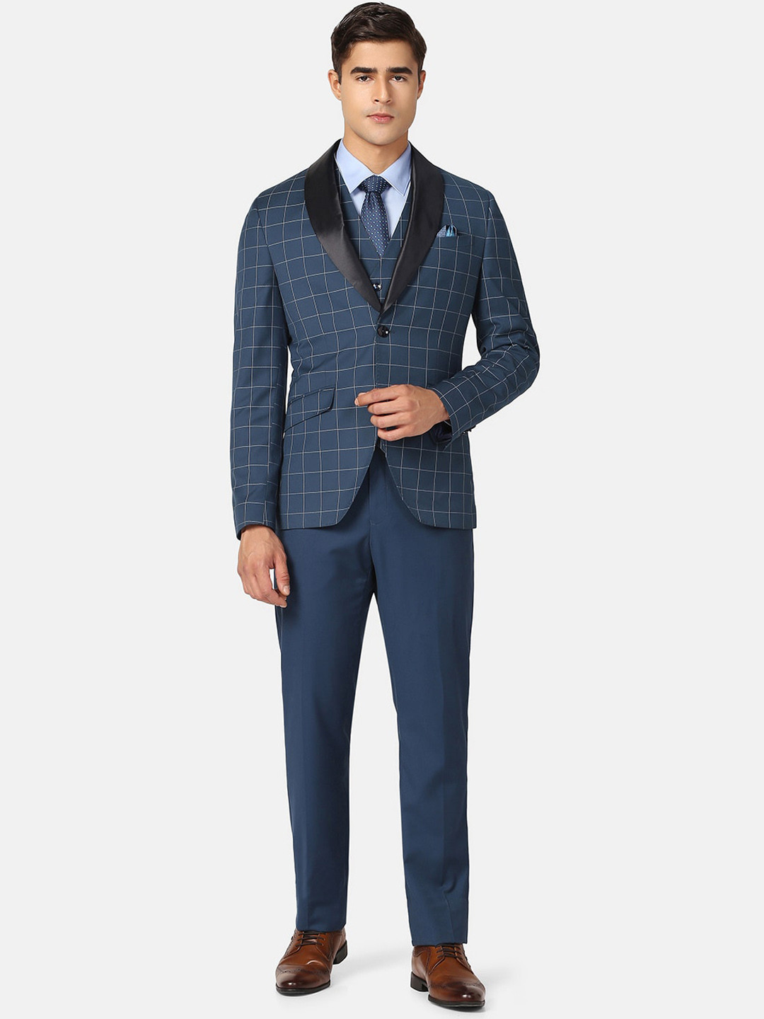 

Blackberrys Checked Slim-Fit Single-Breasted 6-Piece Formal Suits, Navy blue