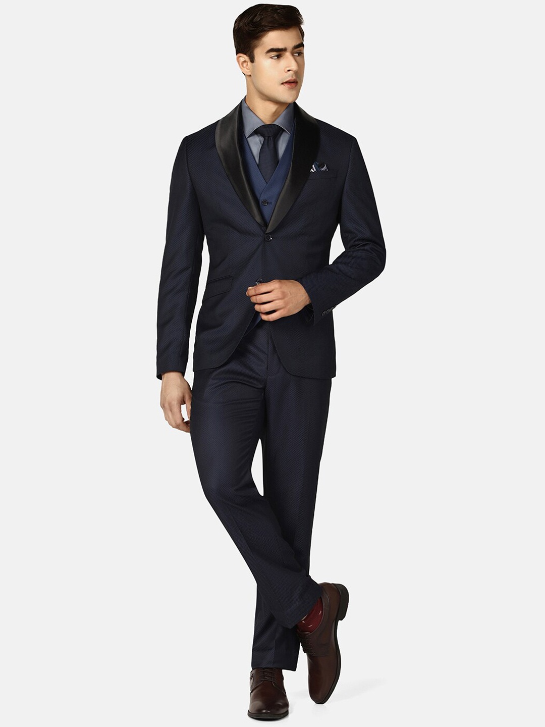 

Blackberrys Men 6-Piece Checked Single-Breasted Slim-Fit Formal Suit, Navy blue