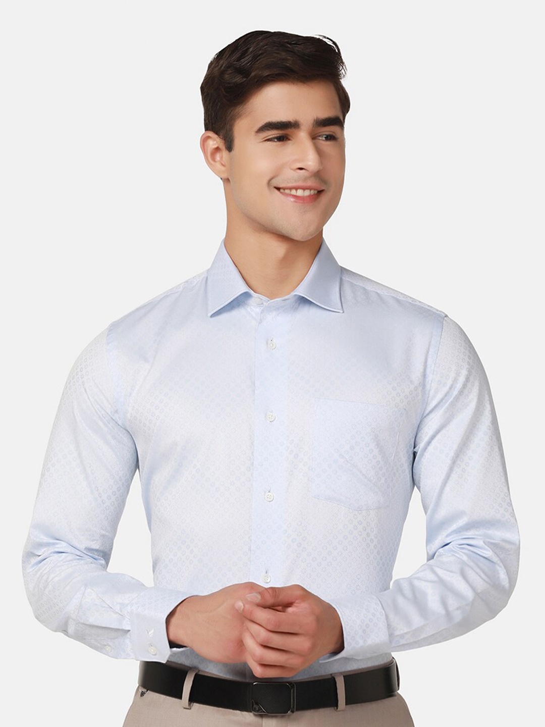 

Blackberrys India Slim Self Design Pure Cotton Formal Shirt, Blue