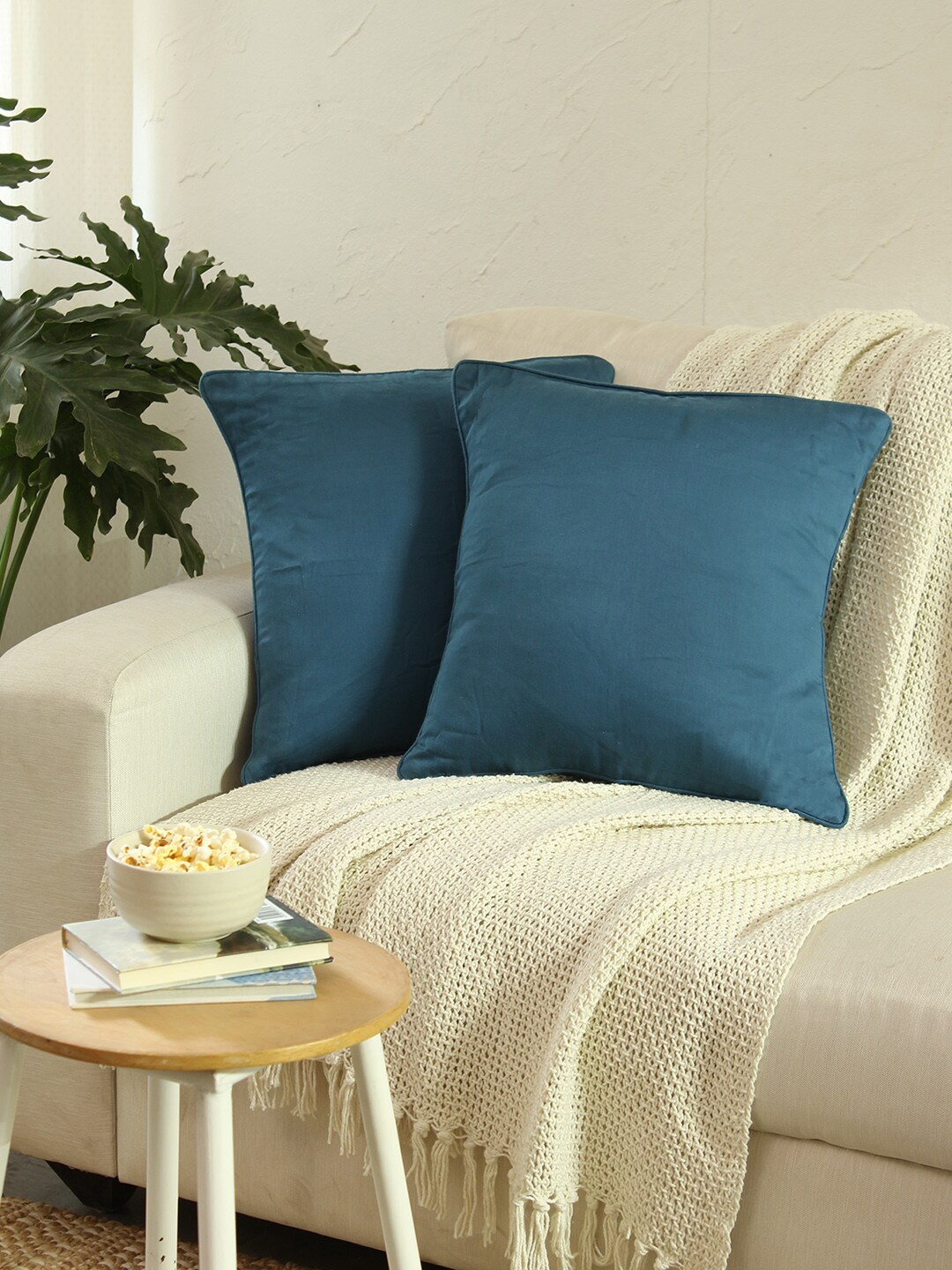 

House This Rangrag Blue 2-Pieces Cotton Square Cushion Covers, Teal