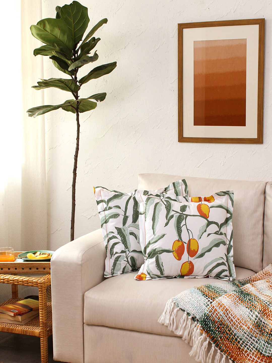 

House This Amra 2 Pieces White & Rust Red Cotton Square Cushion Covers