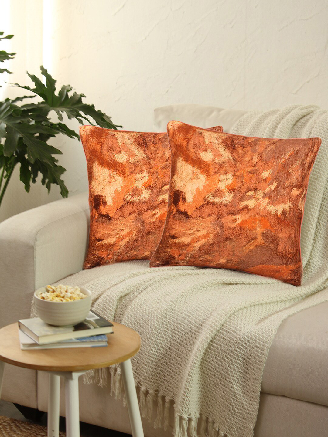 

House This Ankit Rust 2 Pieces Printed Square Cushion Covers