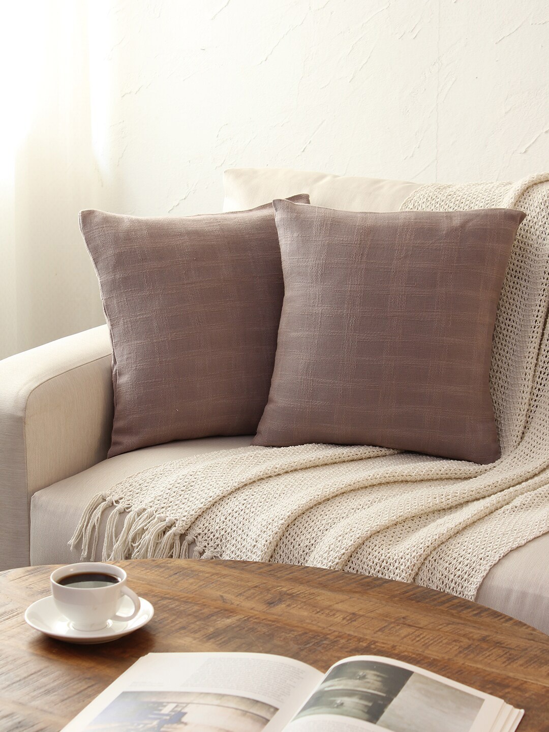 

House This Doosar Grey 2 Pieces Striped Square Cushion Covers