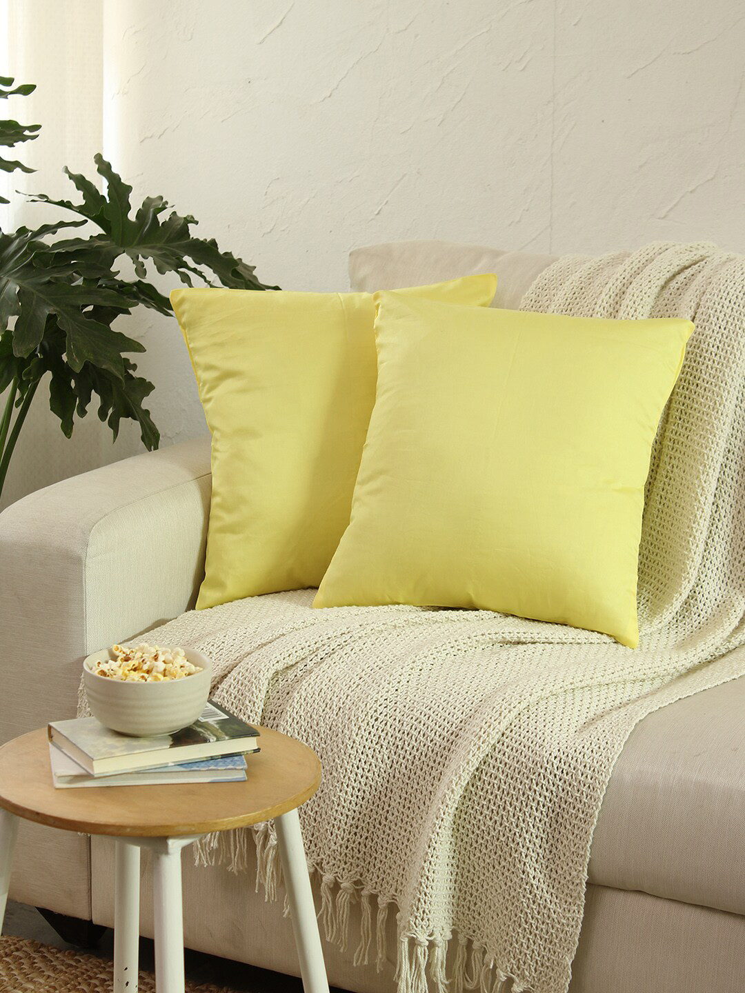 

House This Kahaniya Yellow 2 Pieces Printed Square Cushion Covers