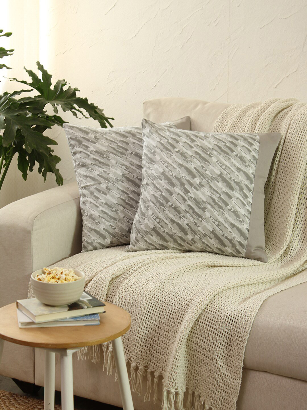 

House This Tulika Grey 2 Pieces Printed Cotton Square Cushion Covers