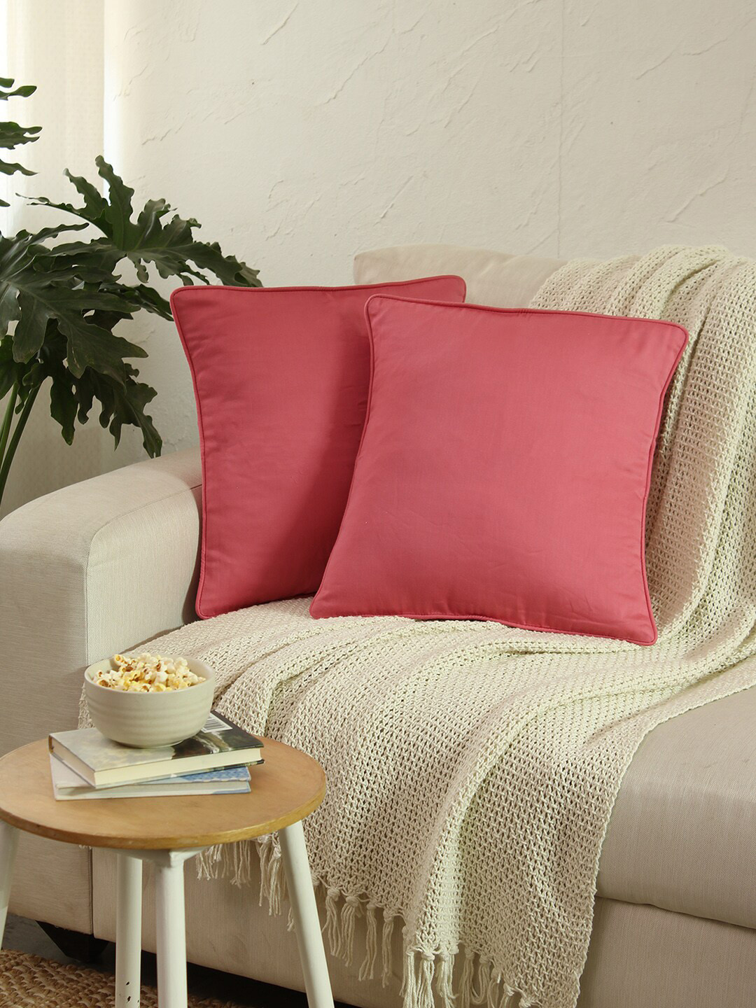 

House This Rangrag Pink 2 Pieces Square Cotton Cushion Covers