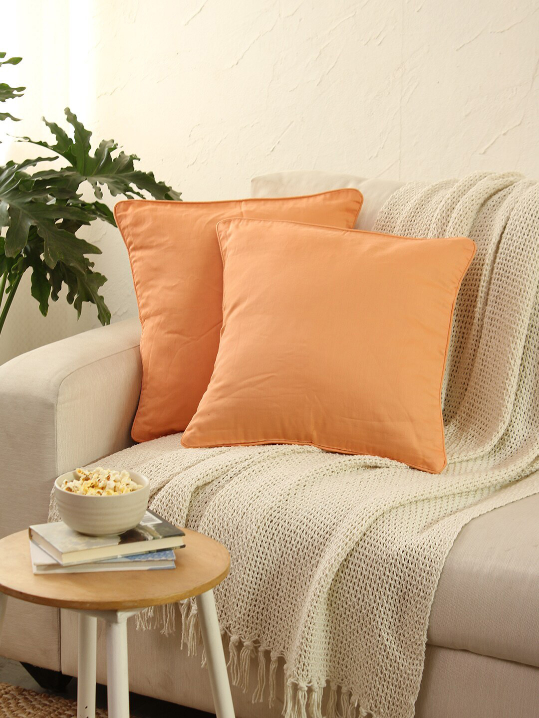 

House This Rangrag Peach 2 Pieces Square Cotton Cushion Covers