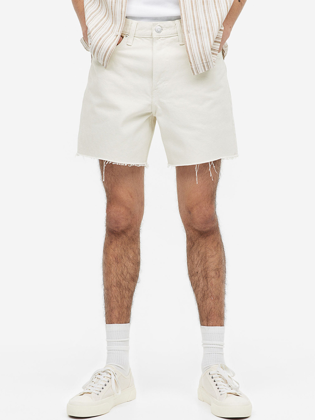 

H&M Men 90's Regular Pure Cotton Denim Shorts, Cream