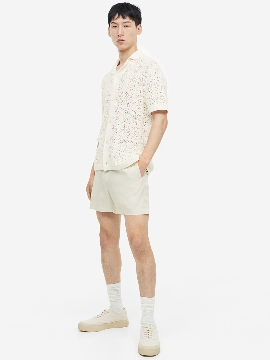 

H&M Men Regular Fit Lyocell Shorts, Beige