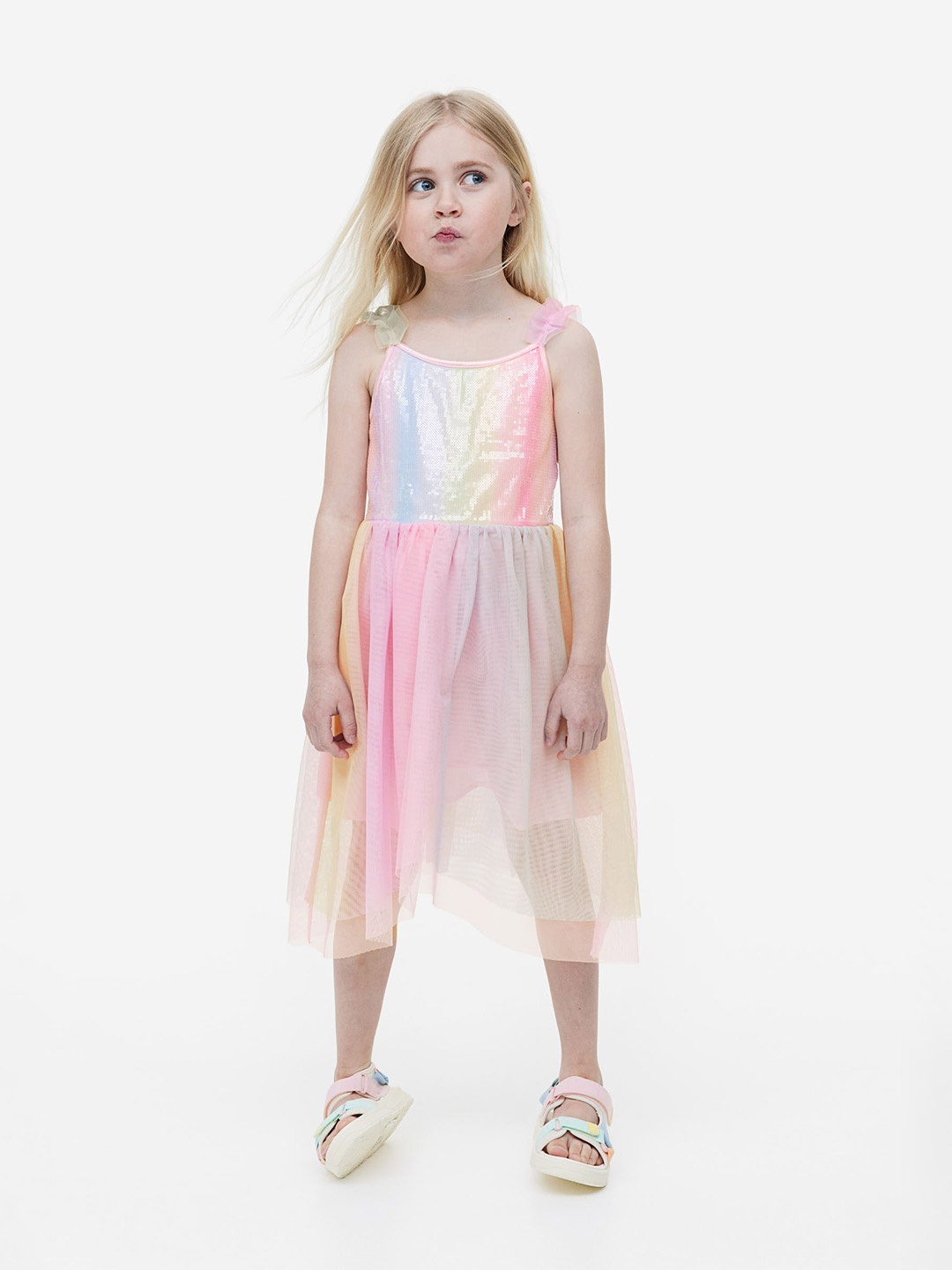 

H&M Girls Asymmetric Tulle-Skirt Dress, Pink
