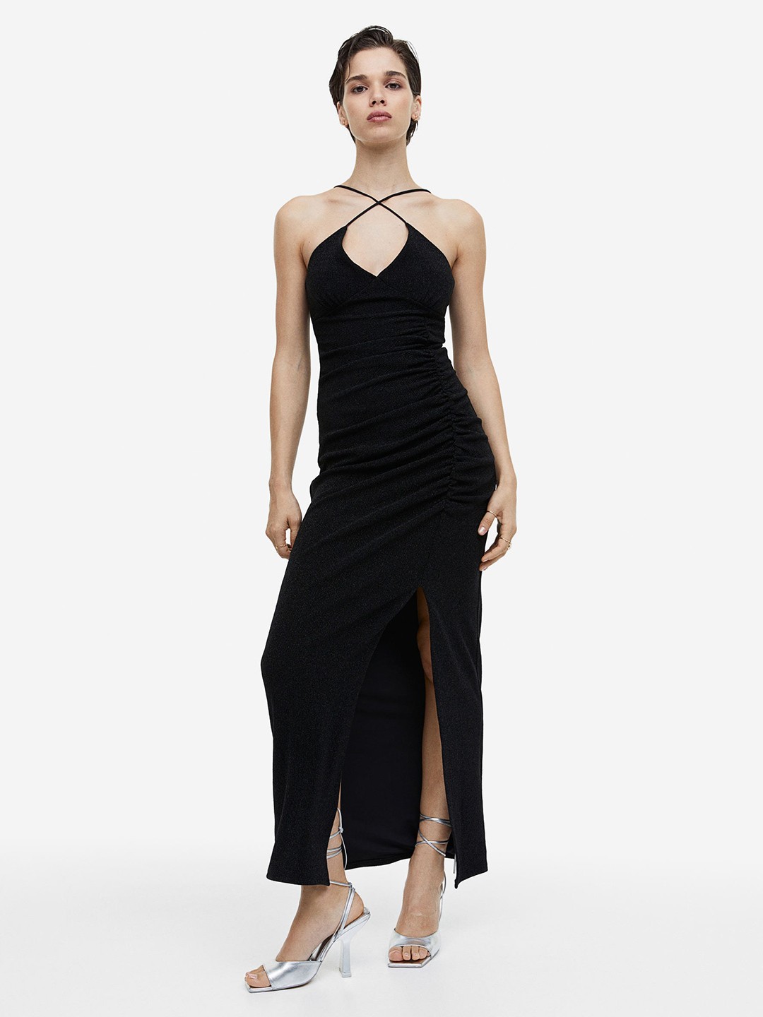 

H&M Glittery Slip Dress, Black