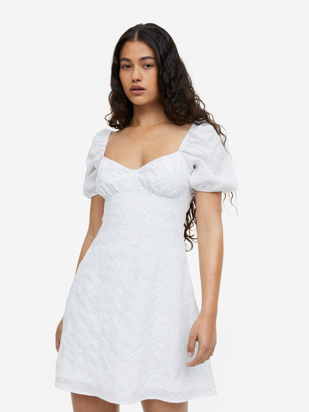 

H&M Puff-Sleeved Crepe Dress, Multi