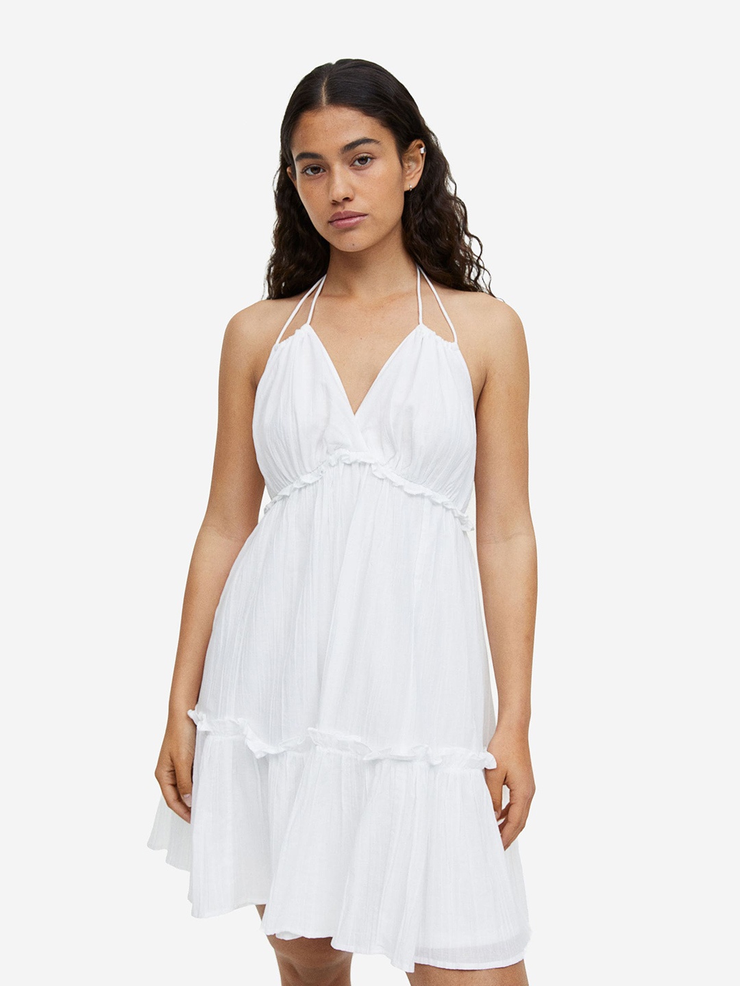 

H&M Frill-Trimmed Halterneck Dress, White