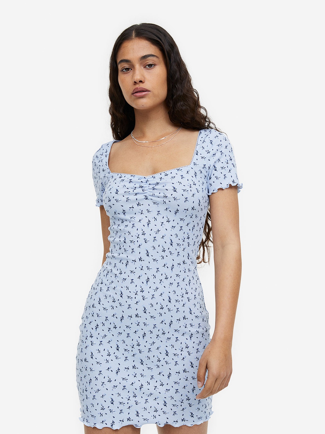 

H&M Lace-Trimmed Bodycon Dress, Blue