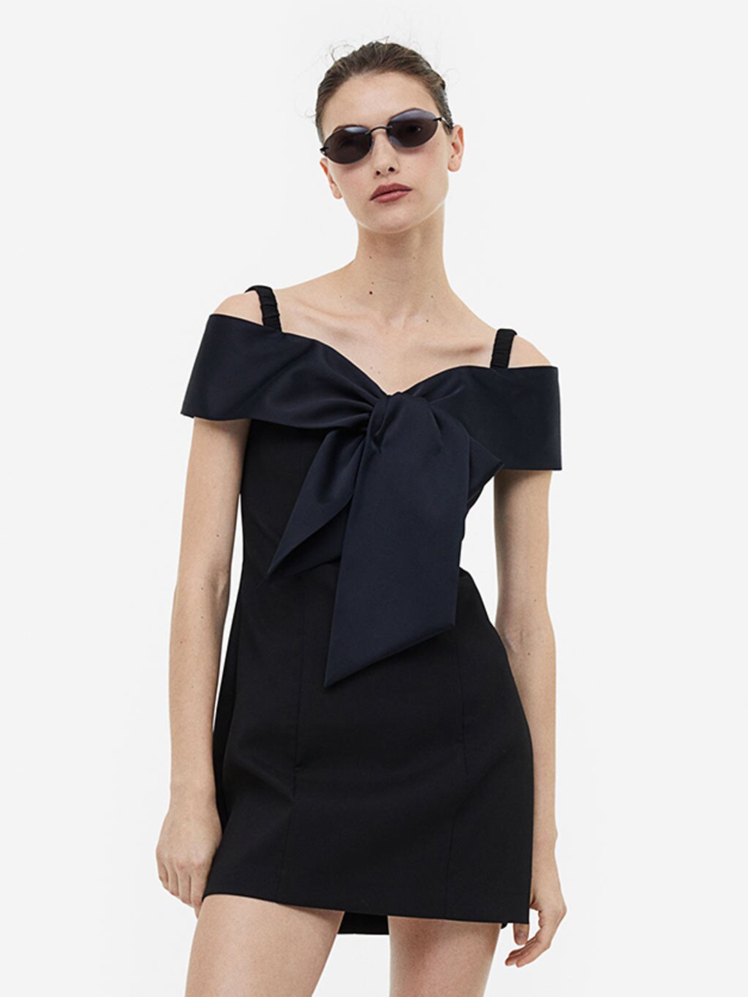 

H&M Bow-detail Off-The-Shoulder Dress, Black