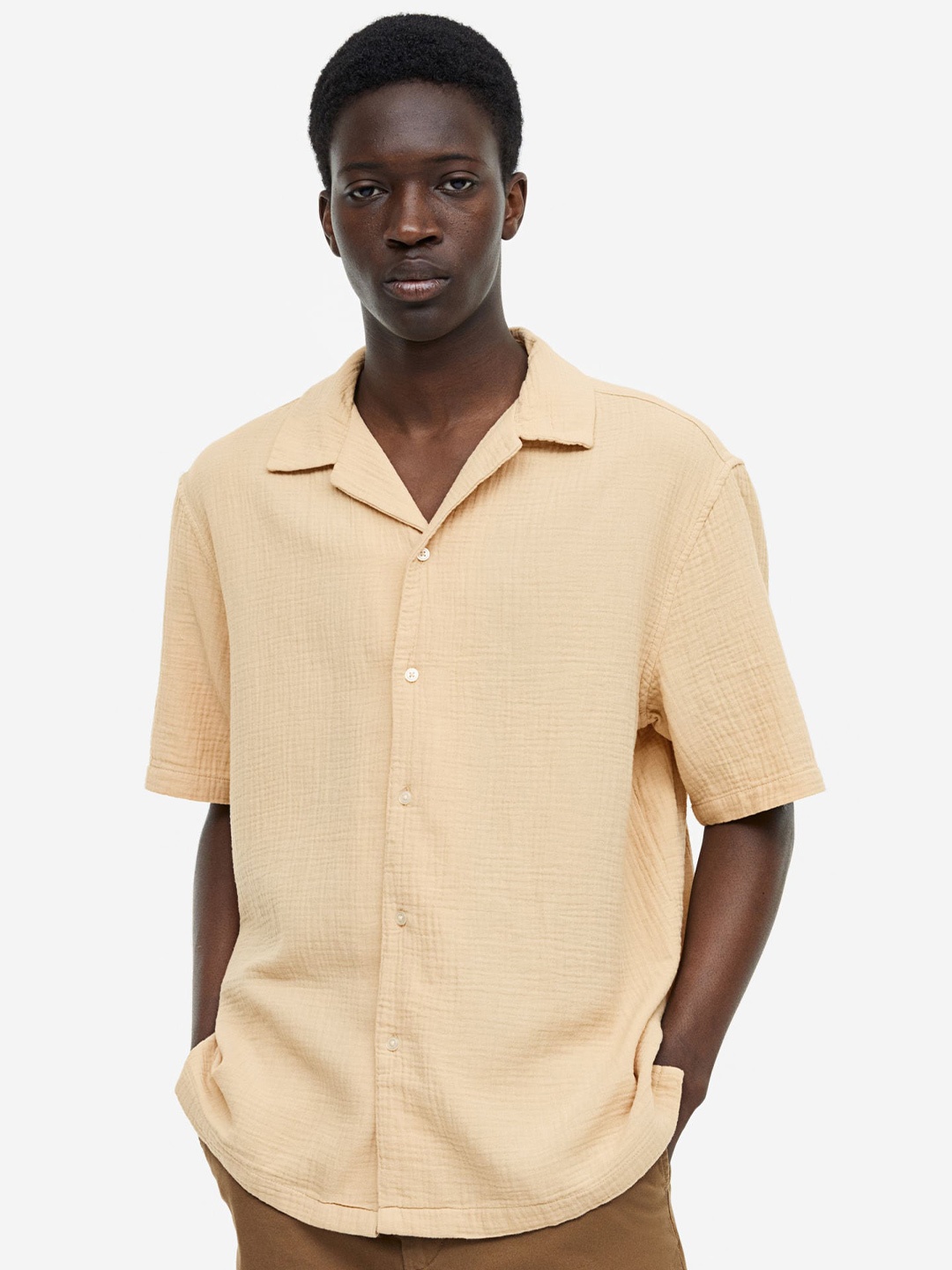 

H&M Men Regular Fit Muslin Resort shirt, Beige