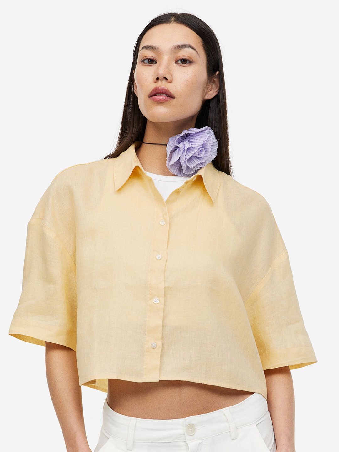 

H&M Women Oversized Linen Shirt, Yellow