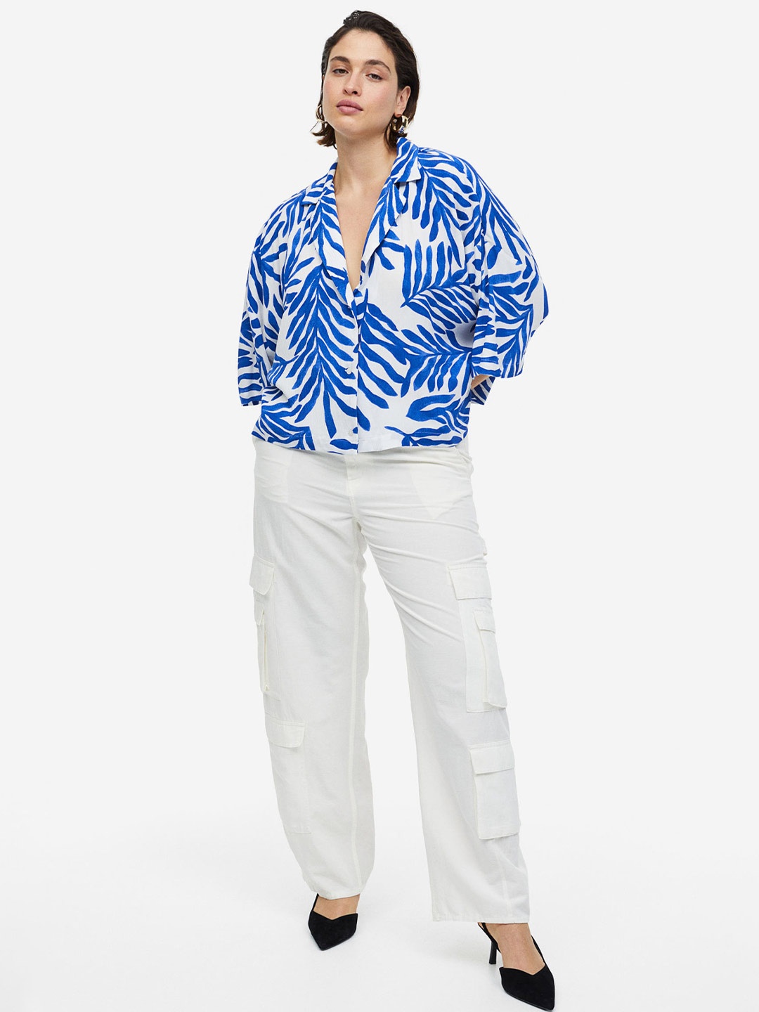 

H&M Women Oversized Resort Shirt, Blue
