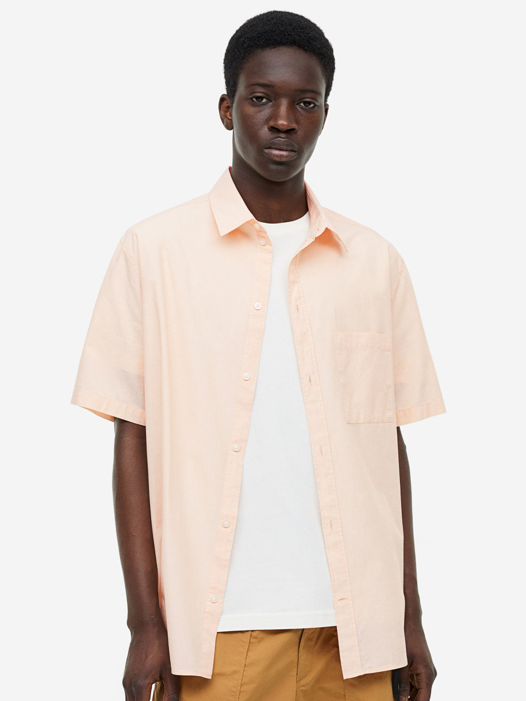 

H&M Men Regular Fit Short-Sleeved Shirt, Peach