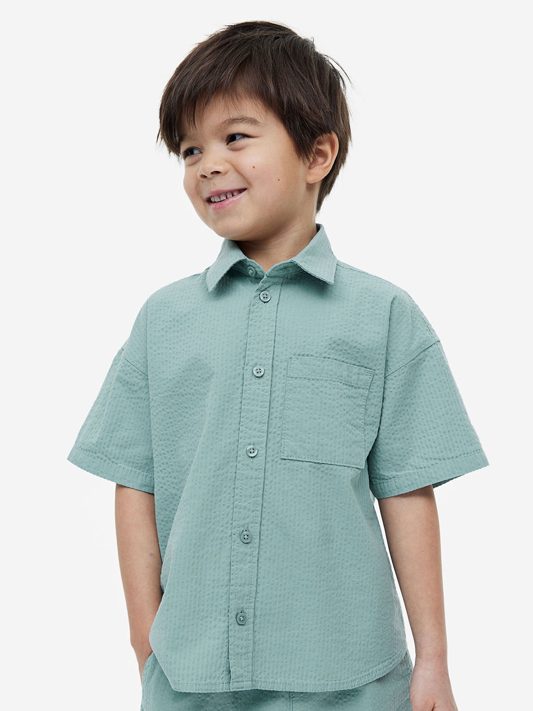 

H&M Boys Linen-Blend Poplin Shirt, Sea green