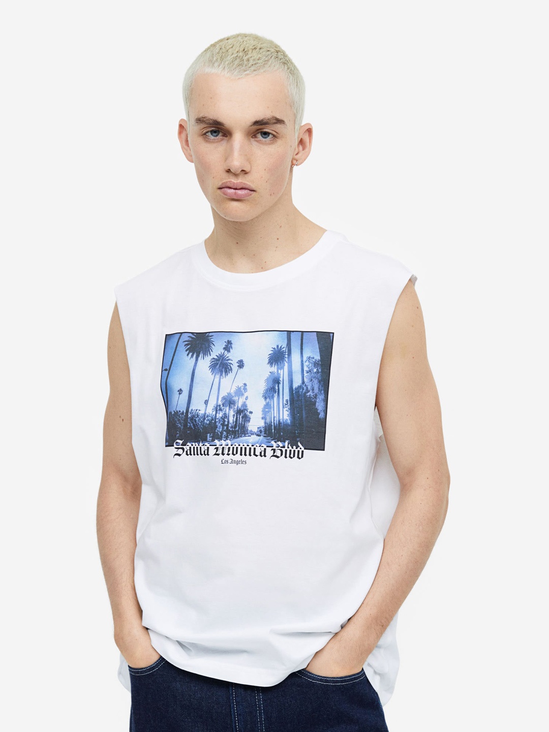 

H&M Relaxed Fit Pure Cotton sleeveless top, White